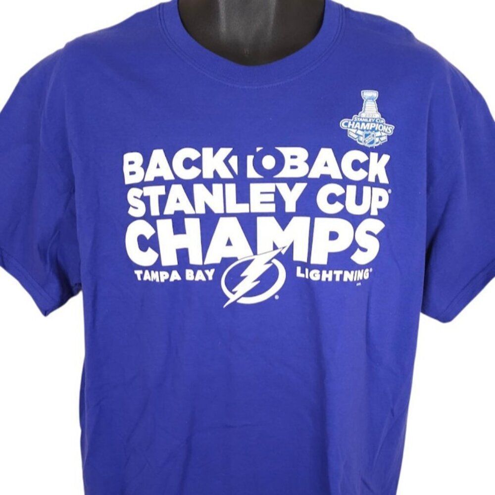 Tampa Bay Lightning T Shirt Mens Size Large Blue Stanley Cup NHL Hockey